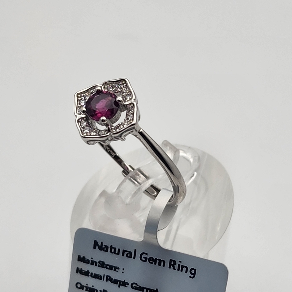 NWT Sterling Silver & Natural Purple Garnet Adjustable Ring - Picture 3 of 6